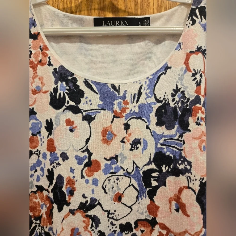 NWOT Ralph Lauren Black Label Multicolor Floral Midi Dress In Linen&Viscose Sz L - Picture 8 of 11